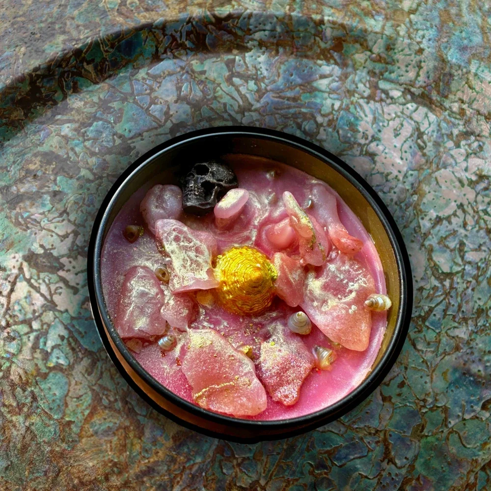 Hula Ghoul Luxury Wickless Candle: Black Coconut & Cherry Pineapple Scent